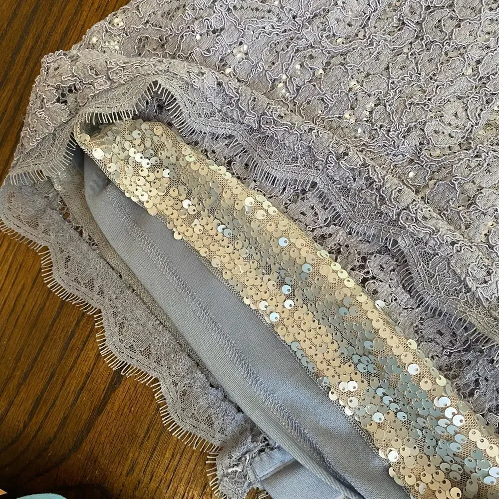 Adrianna Papell 41915770 Lace Short Dress Women's sz 8 Silver Gray Cocktail Prom - Picture 7 of 16